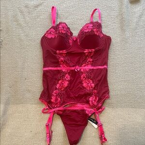 Adore Me Pink and Red Lace Lingerie Set